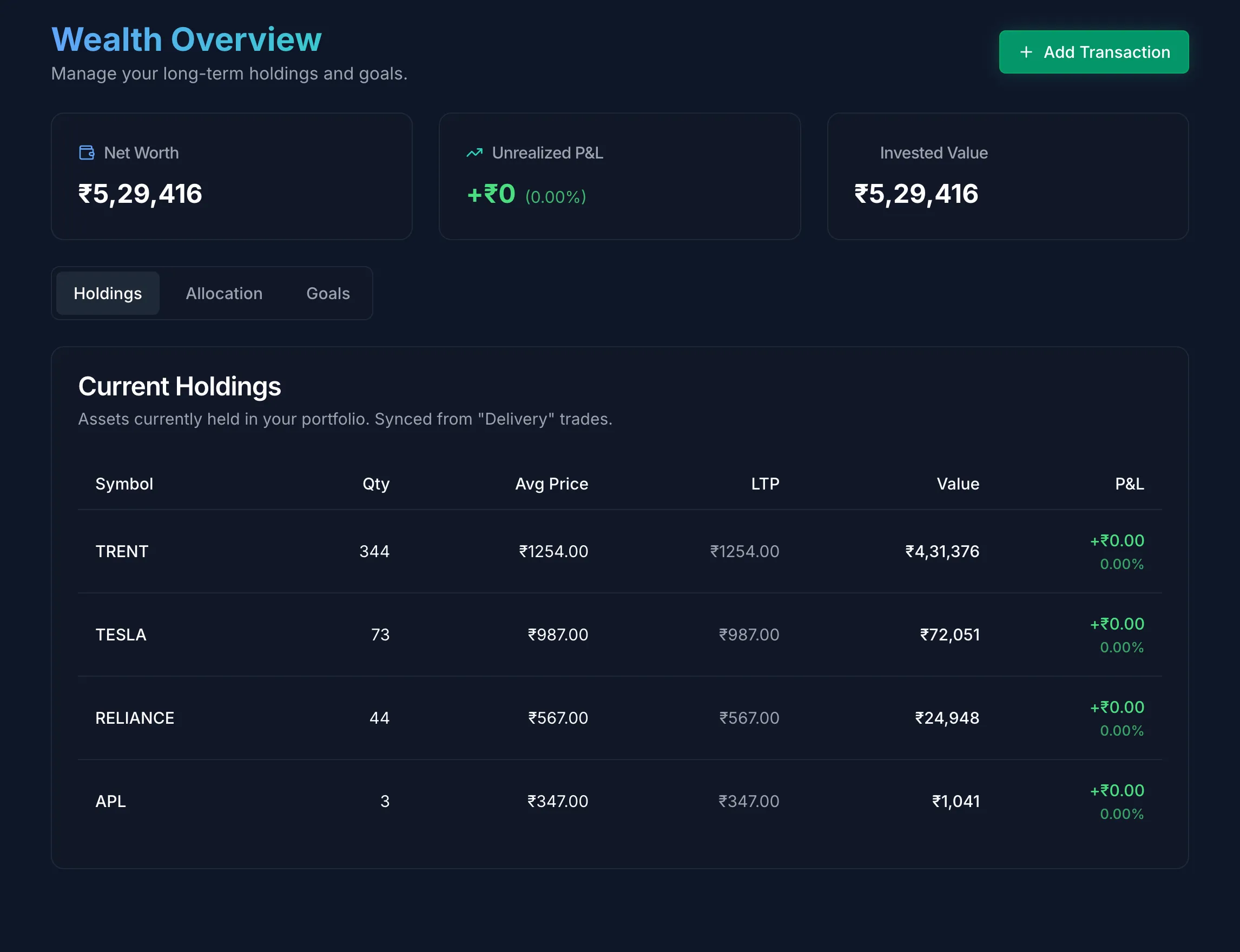 Portfolio & Position Overview screenshot